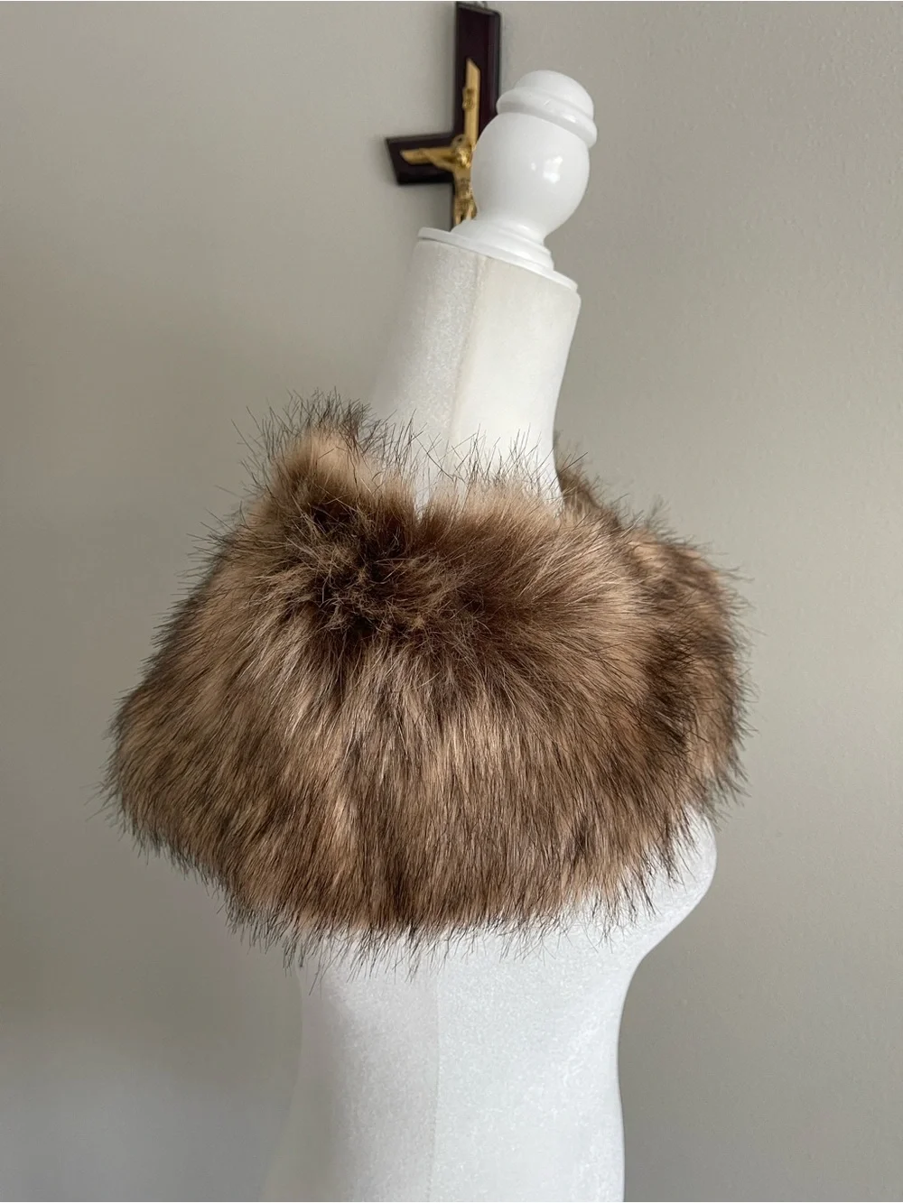Faux Fur Collar Scarf - Brown
